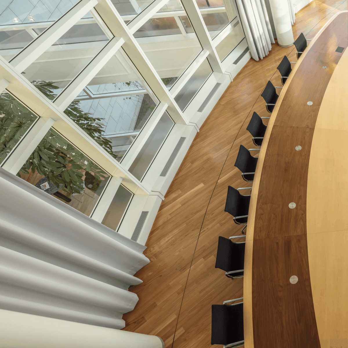 Large round meeting table seen from above